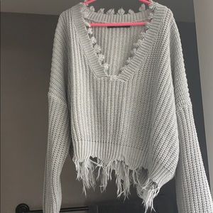Crop distressed sweater
